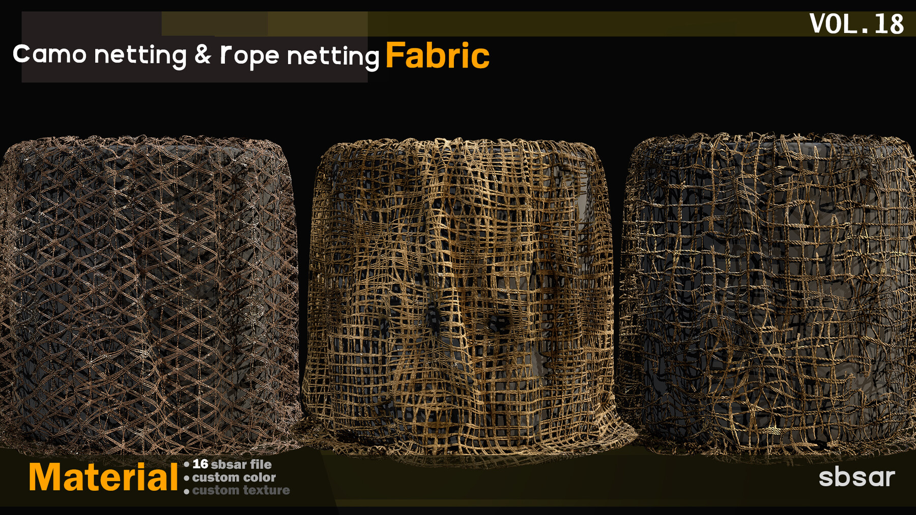 ArtStation - camo netting & rope netting fabric Material -SBSAR -custom  color/ custom fabric -VOL 18